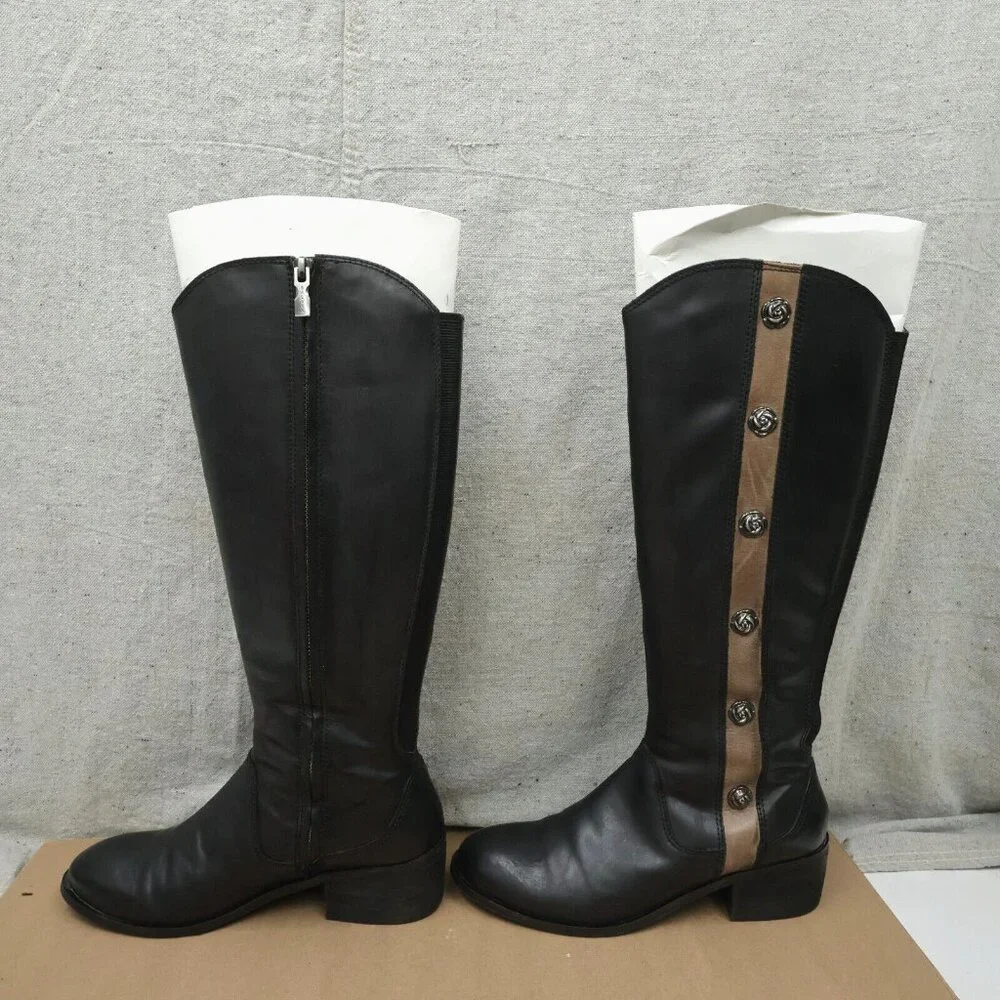 Salvia Womens Knee High Leather Boots Size 38 Black Rose Studs Decor Equestrian